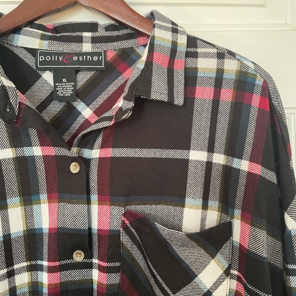 Polly & Ester Plaid Button Front Tie - Picture 5 of 8